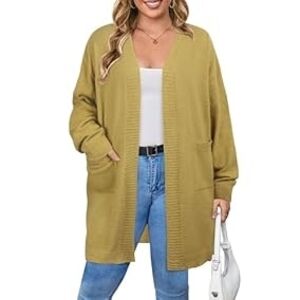 NWOT Fuzzy Open Front Mustard Cardigan Sweater 20W